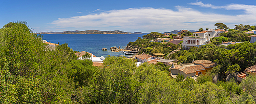 View of La Maddalena and terracotta rooftops and whitewashed villas of Porto Rafael, Sardinia, Italy, Mediterranean, Europe