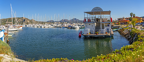 View of harbour and boats at Cannigione, Cannigione, Sardinia, Italy, Mediterranean, Europe