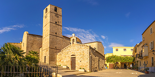 View of Chiesa Parrocchiale di S. Paolo Apostolo church on sunny day in Olbia, Olbia, Sardinia, Italy, Mediterranean, Europe