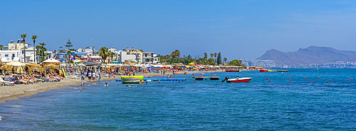 View of Lambi Beach and Turkey visible in background, Kos Town, Kos, Dodecanese, Greek Islands, Greece, Europe