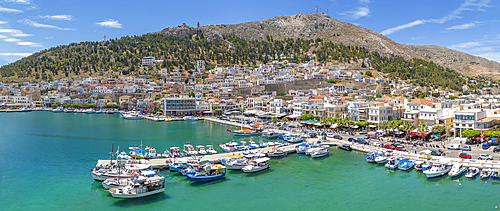 Aerial view of Kalimnos town, Kalimnos, Dodecanese Islands, Greek Islands, Greece, Europe