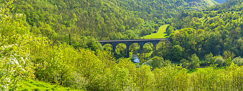 View of Monsal Viaduct in Monsal Dale, Peak District National Park, Derbyshire, England, United Kingdom, Europe