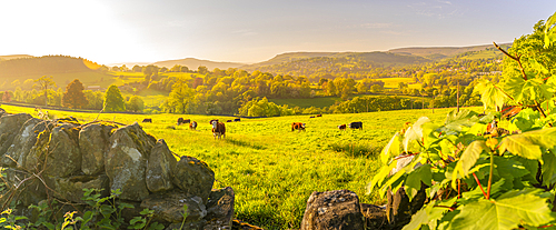 View of landscape towards Hope village during spring, Peak District National Park, Derbyshire, England, United Kingdom, Europe