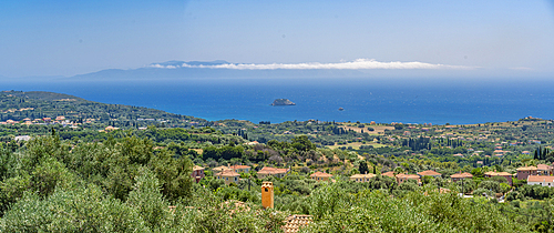 View of coastline and sea from near Lakithra, Kefalonia, Ionian Islands, Greek Islands, Greece, Europe