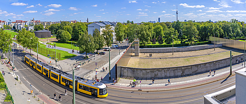 Elevated view of the Berlin Wall Memorial, Memorial Park, Bernauer Strasse, Berlin, Germany, Europe