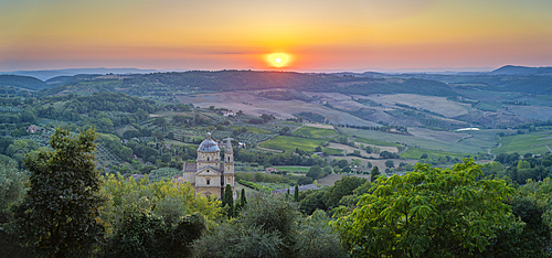 View of Tempio di San Biagio Church at sunset, Montepulciano, Province of Siena, Tuscany, Italy, Europe