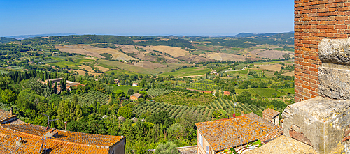 View of Tuscan landscape and rooftops from Montepulciano, Montepulciano, Province of Siena, Tuscany, Italy, Europe