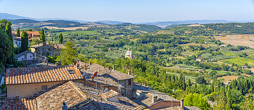 View of Tuscan landscape and rooftops from Montepulciano, Montepulciano, Province of Siena, Tuscany, Italy, Europe