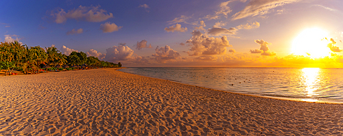 View of Le Morne Public Beach at sunset, Le Morne, Riviere Noire District, Mauritius, Indian Ocean, Africa