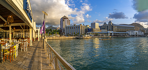 View of Caudan Waterfront in Port Louis, Port Louis, Mauritius, Indian Ocean, Africa