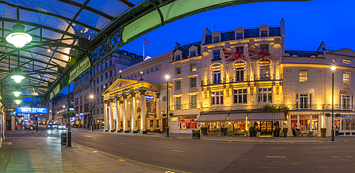 View of Theatre Royal Haymarket at dusk, Westminster, London, England, United Kingdom, Europe