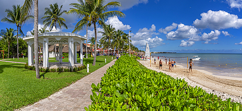 View of hotel and beach near Puerto Morelos, Quintana Roo, Caribbean Coast, Yucatan Peninsula, Riviera Maya, Mexico, North America