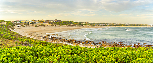 View of town, waves and beach, Cape St. Francis, Eastern Cape Province, South Africa, Africa