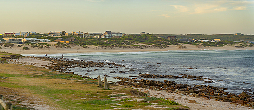 View of town, waves and beach, Cape St. Francis, Eastern Cape Province, South Africa, Africa