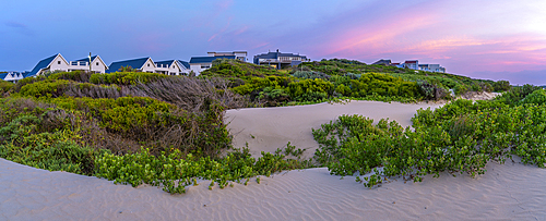 View of beach houses at sunrise, Cape St. Francis, Eastern Cape Province, South Africa, Africa