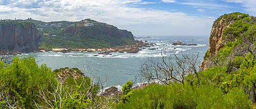 View of the Heads rocky coastline from Featherbed Nature Reserve, Knysna, Garden Route, Western Cape, South Africa, Africa