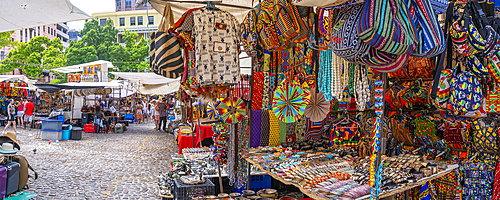 View of colourful souvenir stall on Greenmarket Square, Cape Town, Western Cape, South Africa, Africa