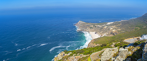 View of Dias Beach from lighthouse, Cape of Good Hope Nature Reserve, Cape Town, Western Cape, South Africa, Africa