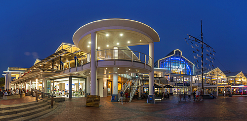 View of restaurants in the Waterfront at dusk, Cape Town, Western Cape, South Africa, Africa