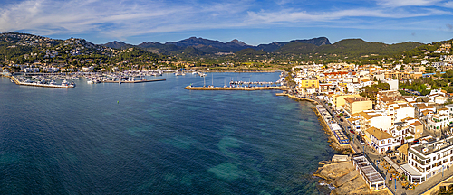 Aerial view of turquoise sea and Port d'Andratx, Majorca, Balearic Islands, Spain, Mediterranean, Europe