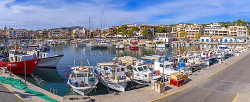 View of boats in the harbour at Cala Rajada, Majorca, Balearic Islands, Spain, Mediterranean, Europe