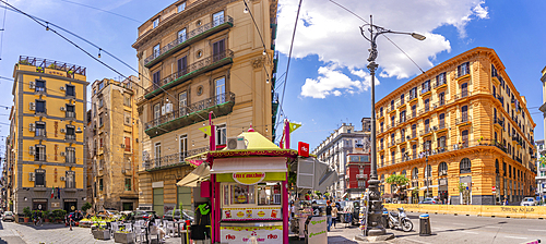 View of shops and architecture on Corso Umberto I, Naples, Campania, Italy, Europe