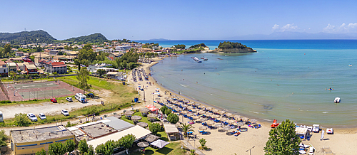 Aerial view of town and Paralia Sidari Beach, Sidari, Ionian Islands, Greek Islands, Greece, Europe