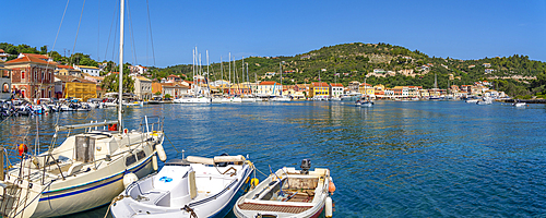 View of boats in the harbour in Gaios Town, Paxos, Ionian Sea, Greek Islands, Greece, Europe