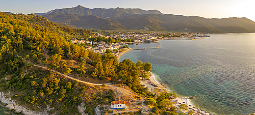 View of Church of the Holy Apostles and Thassos Town in background, Thassos Town, Limenas, Thassos, Aegean Sea, Greek Islands, Greece, Europe