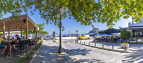 View of restaurant and cafes in Thassos Town, Thassos, Aegean Sea, Greek Islands, Greece, Europe