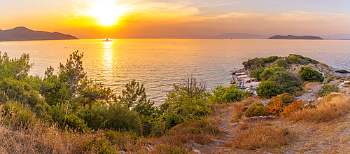 View of Church of the Holy Apostles in Thassos Town at sunset, Thassos, Aegean Sea, Greek Islands, Greece, Europe