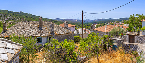 View of Theologos village from elevated position, Theologos, Thassos, Aegean Sea, Greek Islands, Greece, Europe