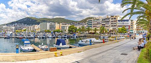 View of boats in Kavala Dock, Kavala, Dimos Kavalas, Eastern Macedonia and Thrace, Gulf of Thasos, Gulf of Kavala, Thracian Sea, Greece, Europe