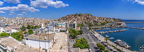 View of Kavala Fortress and port from elevated position, Dimos Kavalas, Eastern Macedonia and Thrace, Gulf of Thasos, Gulf of Kavala, Thracian Sea, Greece, Europe