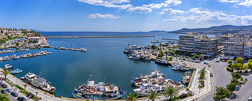 View of Kavala port from elevated position, Dimos Kavalas, Eastern Macedonia and Thrace, Gulf of Thasos, Gulf of Kavala, Thracian Sea, Greece, Europe