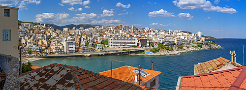 View of city of Kavala, Dimos Kavalas, Eastern Macedonia and Thrace, Gulf of Thasos, Gulf of Kavala, Thracian Sea, Greece, Europe