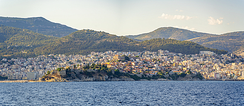 View of Kavala from ferry, Kavala, Dimos Kavalas, Eastern Macedonia and Thrace, Gulf of Thasos, Gulf of Kavala, Greece, Europe