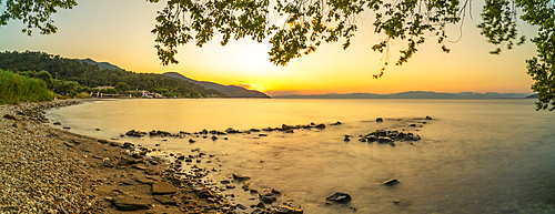 View of Nisteri Beach at sunset, Thassos Town, Thassos, Aegean Sea, Greek Islands, Greece, Europe