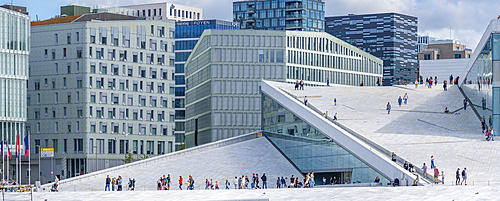 View of Oslo Opera House on sunny day, Oslo, Norway, Scandinavia, Europe