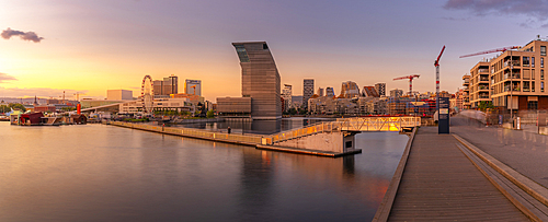 View of the Munch Museum and city skyline at sunset, Oslo, Norway, Scandinavia, Europe