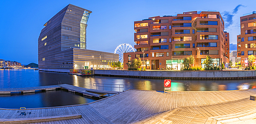 View of the Munch Museum from Bispekaia at dusk, Oslo, Norway, Scandinavia, Europe