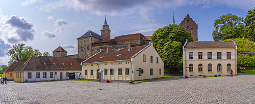 View of the Akershus Fortress from inside the walls on a sunny day, Oslo, Norway, Scandinavia, Europe