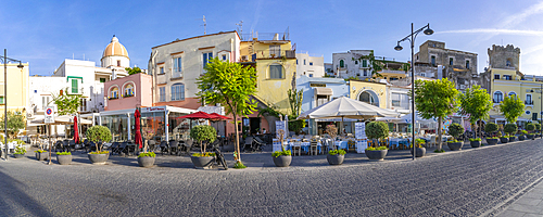 View of cafes and bars on Via Marina, Forio, Island of Ischia, Campania, Italy, Europe