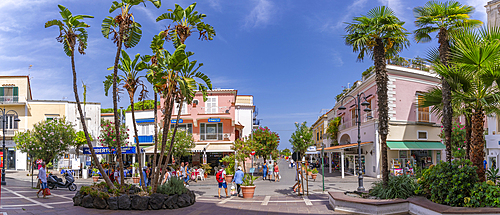 View of restaurants in Porto d'Ischia (Port of Ischia), Island of Ischia, Campania, Italy, Europe