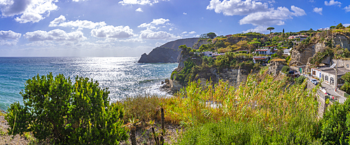 View of coastline from elevated position in Sant'Angelo, Sant'Angelo, Island of Ischia, Campania, Italy, Europe