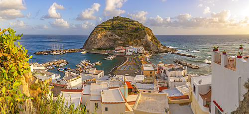 View of Torre di Sant'Angelo from elevated position in Sant'Angelo, Sant'Angelo, Island of Ischia, Campania, Italy, Europe