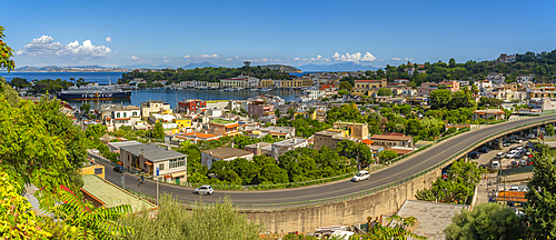 Elevated view of Porto d'Ischia (Port of Ischia), Island of Ischia, Campania, Italy, Europe