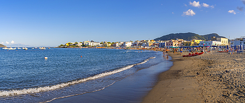 View of Spiaggia di San Pietro beach in Porto d'Ischia (Port of Ischia), Island of Ischia, Campania, Italy, Europe