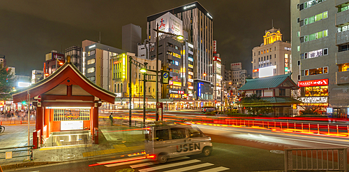 View of subway entrance in Asakusa at night, Asakusa, Taito City, Tokyo, Japan, Asia