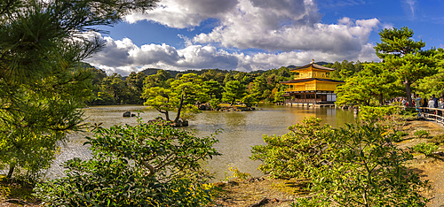 View of Golden Temple (Kinkaku-ji) (Temple of the Golden Pavilion), UNESCO, Kyoto, Honshu, Japan